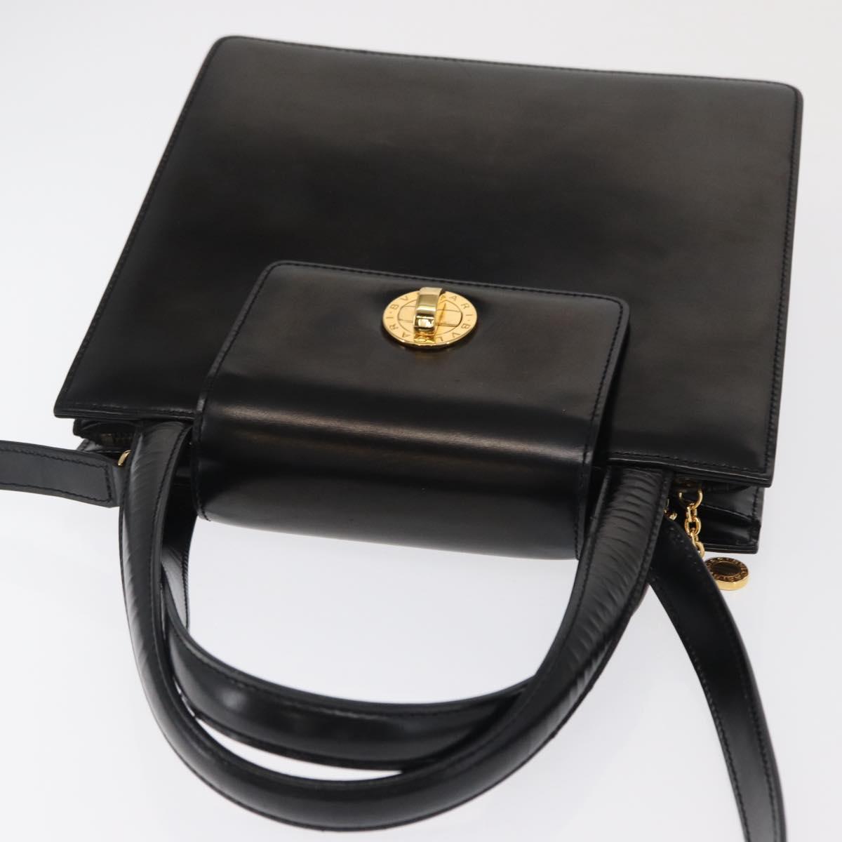BVLGARI Hand Bag Leather 2way Gold Black Auth bs29102