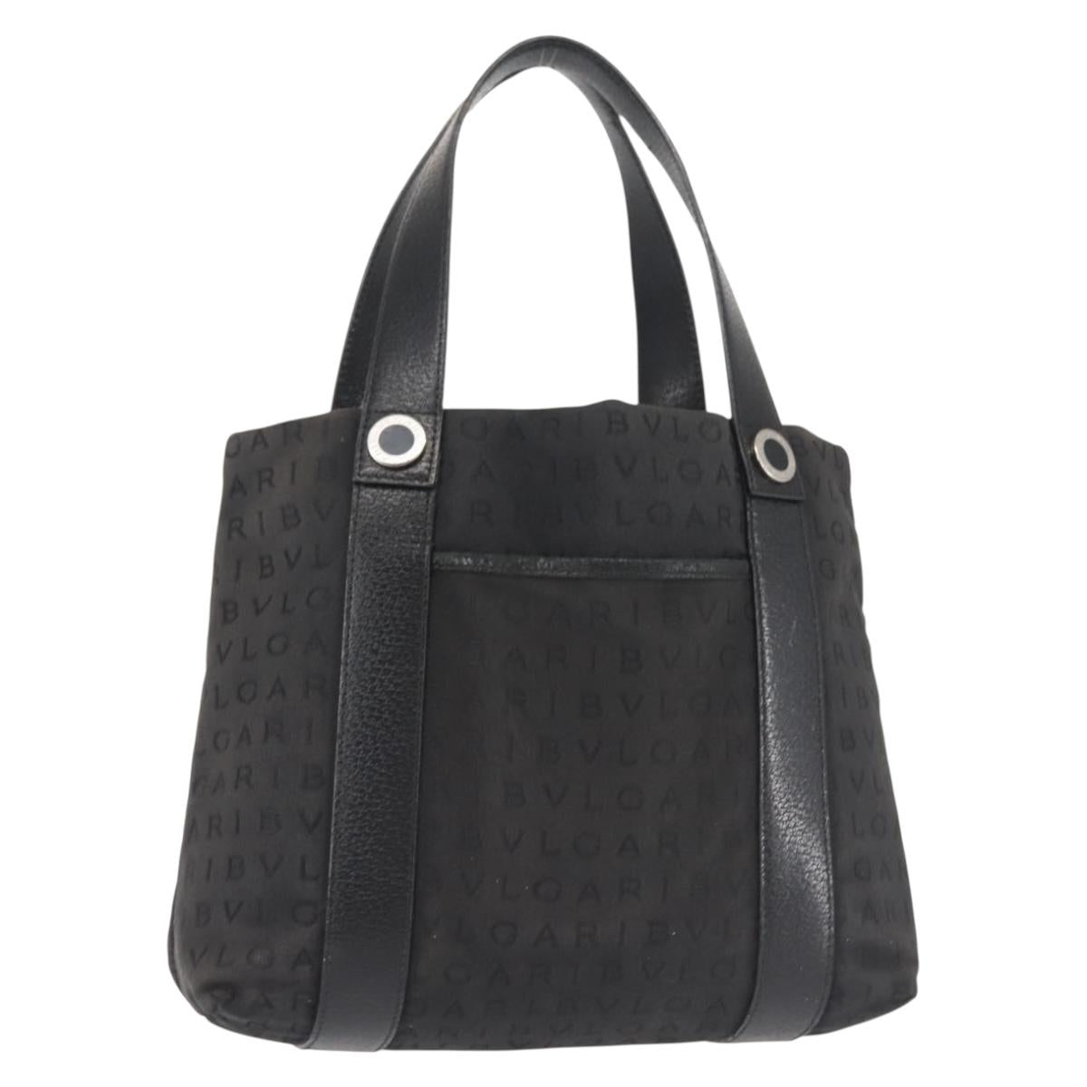 BVLGARI Logo Mania Hand Bag Canvas Black Silver Auth bs29103