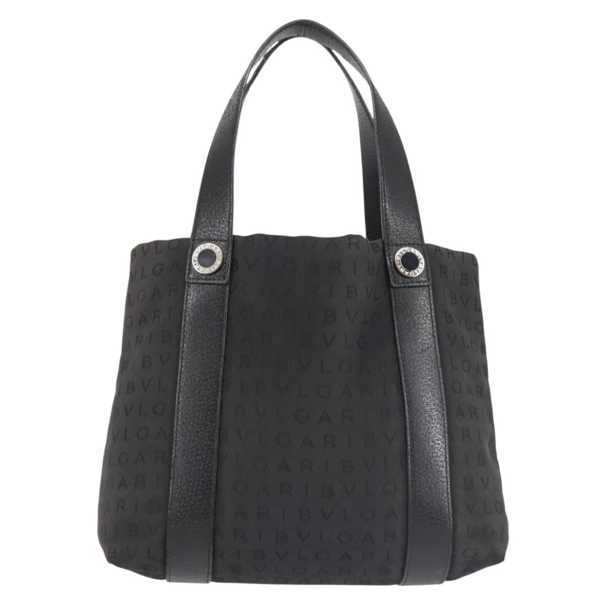 BVLGARI Logo Mania Hand Bag Canvas Black Silver Auth bs29103