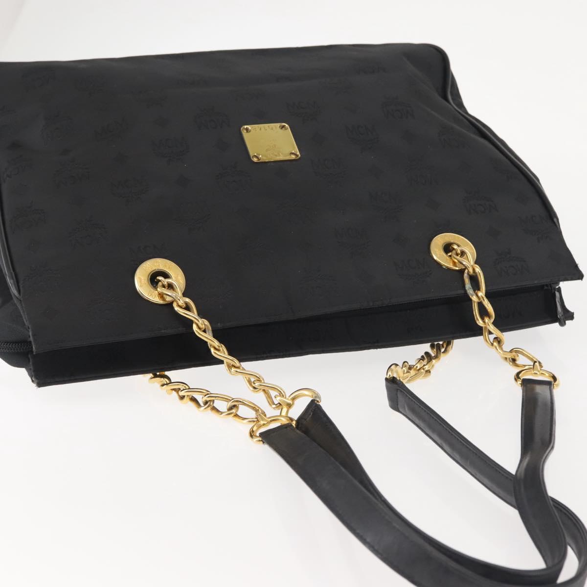 MCM Logogram Vicetos Chain Tote Bag PVC Black Gold Auth bs29106