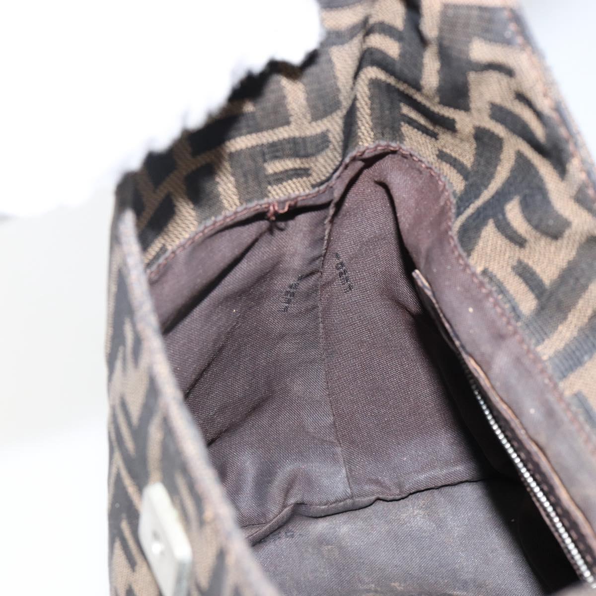 FENDI Zucca Canvas Mamma Baguette Shoulder Bag Black Brown Auth bs29108