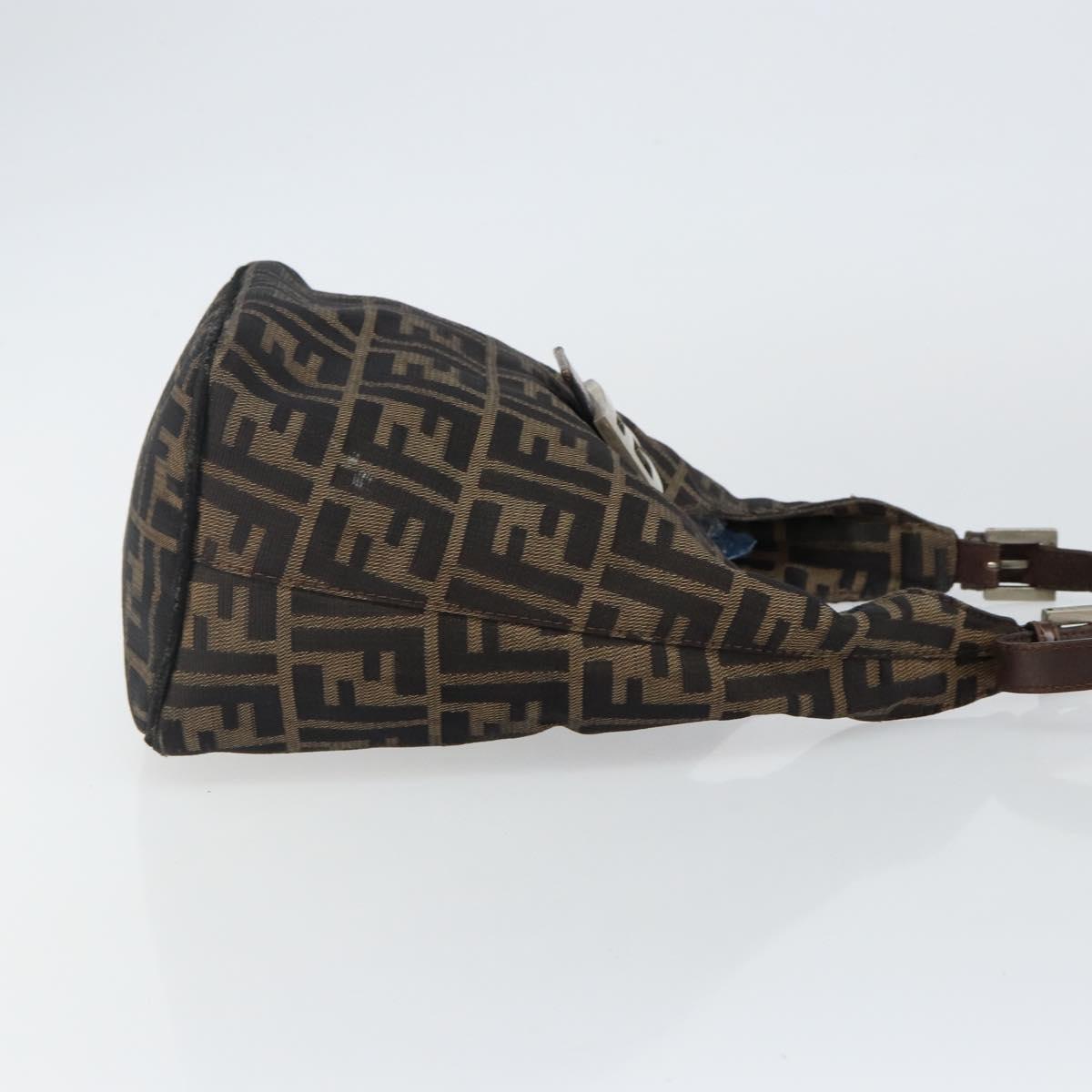 FENDI Zucca Canvas Mamma Baguette Shoulder Bag Black Brown Auth bs29108