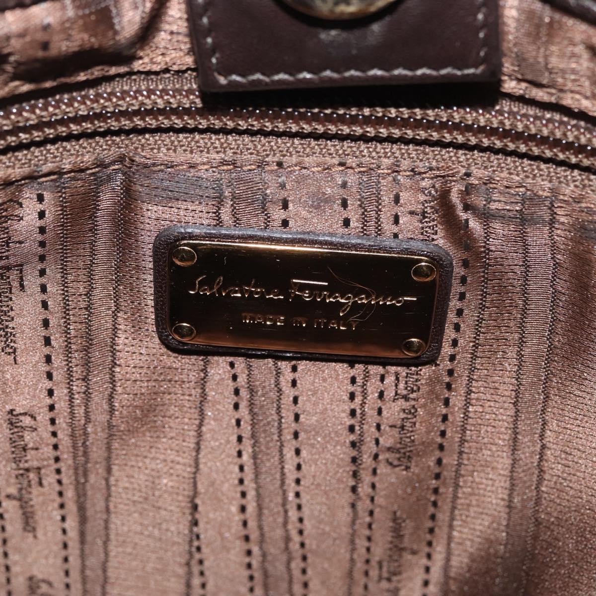 Salvatore Ferragamo Chain Vala Shoulder Bag Leather Brown Gold Auth bs29113