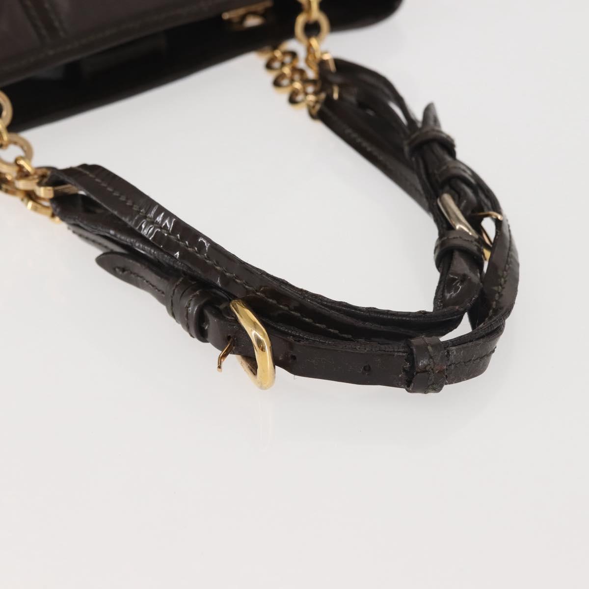 Salvatore Ferragamo Chain Vala Shoulder Bag Leather Brown Gold Auth bs29113