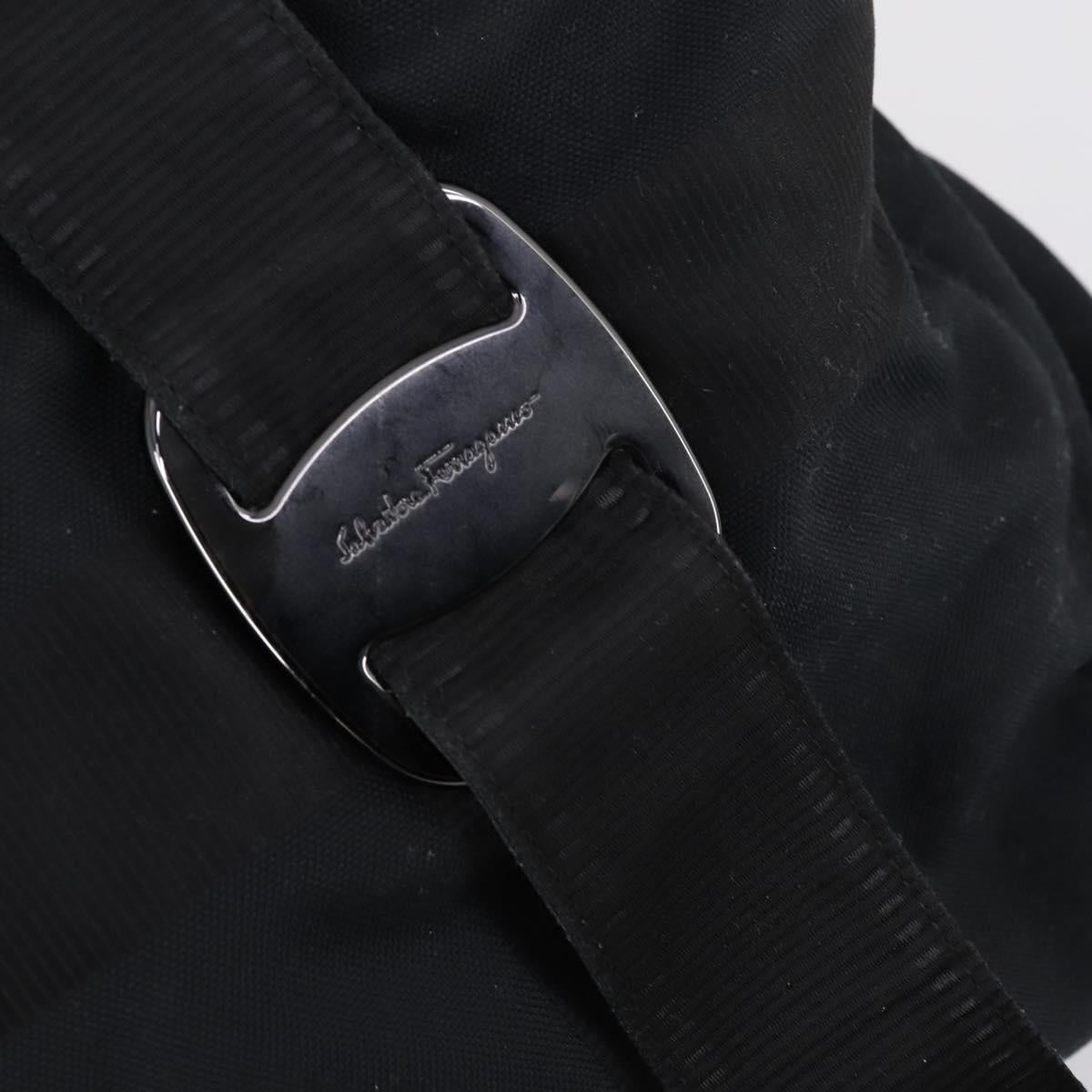 Salvatore Ferragamo Vala Tote Bag Canvas Black Silver Auth bs29114