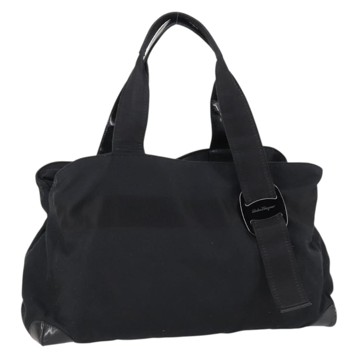 Salvatore Ferragamo Vala Tote Bag Canvas Black Silver Auth bs29114