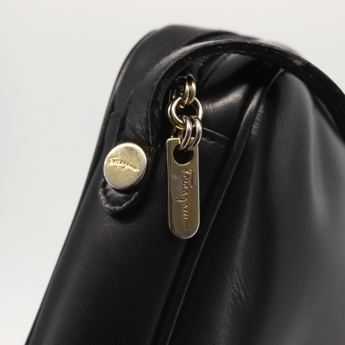 Salvatore Ferragamo Shoulder Bag Leather Black Gold Auth bs29115