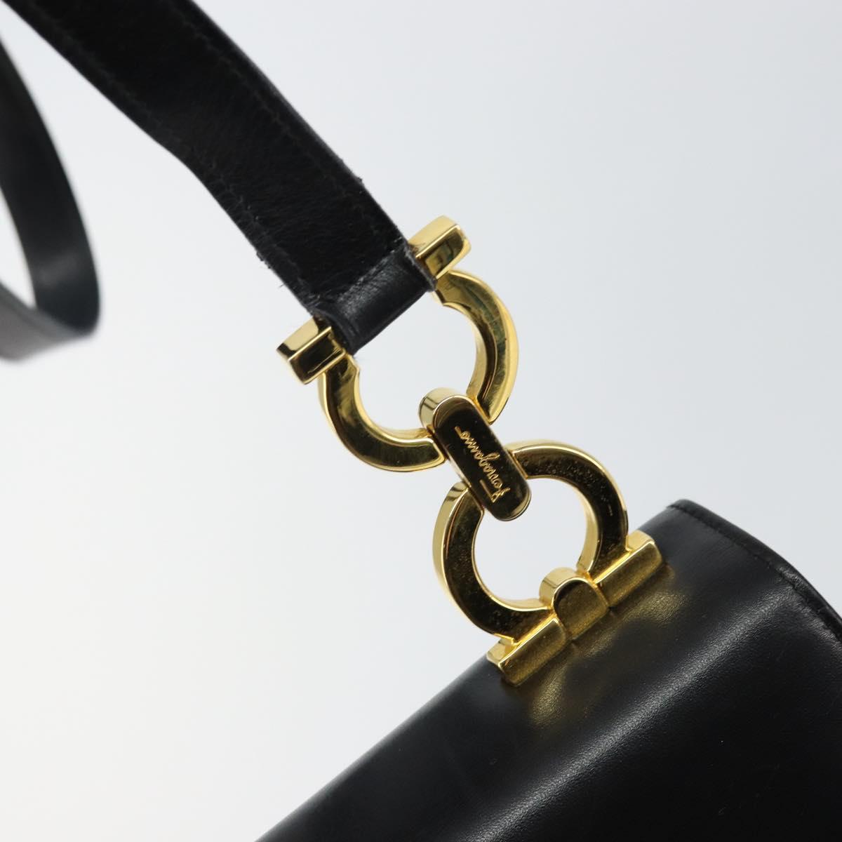 Salvatore Ferragamo Gancini Shoulder Bag Leather Black Gold Auth bs29116