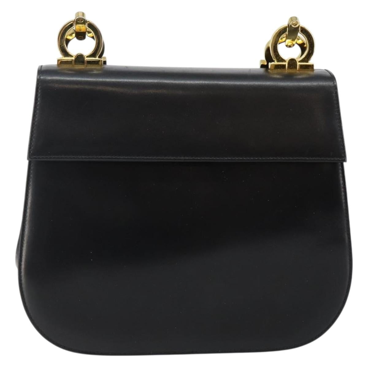 Salvatore Ferragamo Gancini Shoulder Bag Leather Black Gold Auth bs29116