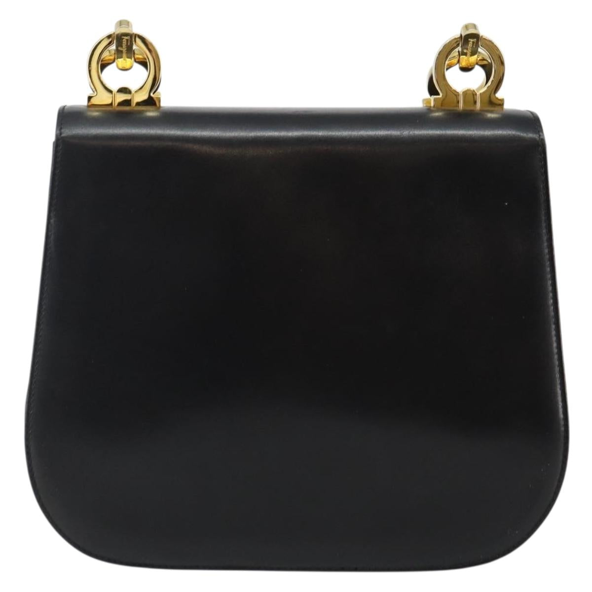 Salvatore Ferragamo Gancini Shoulder Bag Leather Black Gold Auth bs29116