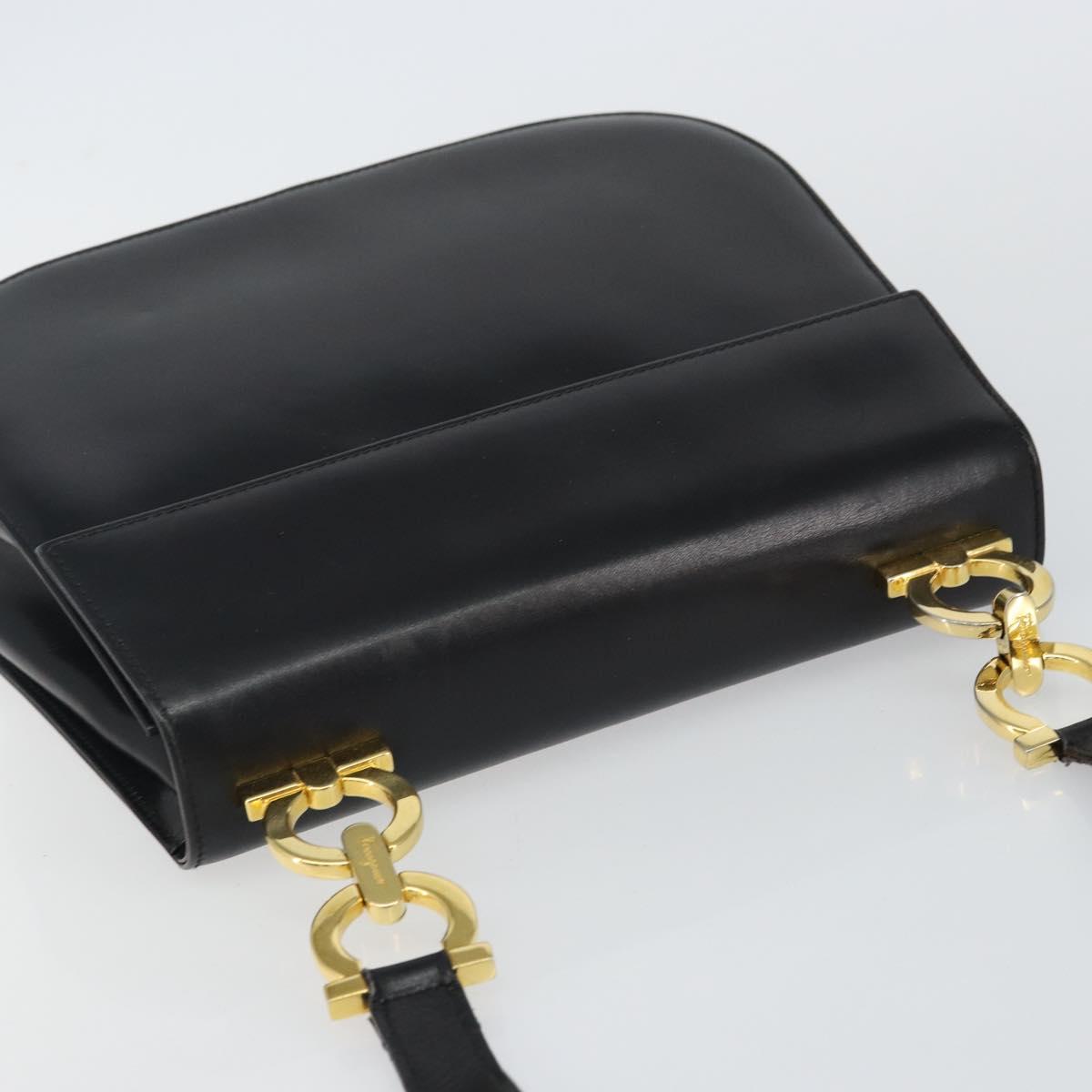 Salvatore Ferragamo Gancini Shoulder Bag Leather Black Gold Auth bs29116