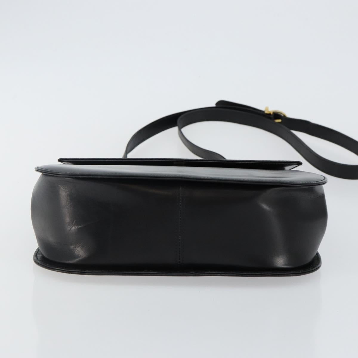 Salvatore Ferragamo Gancini Shoulder Bag Leather Black Gold Auth bs29116