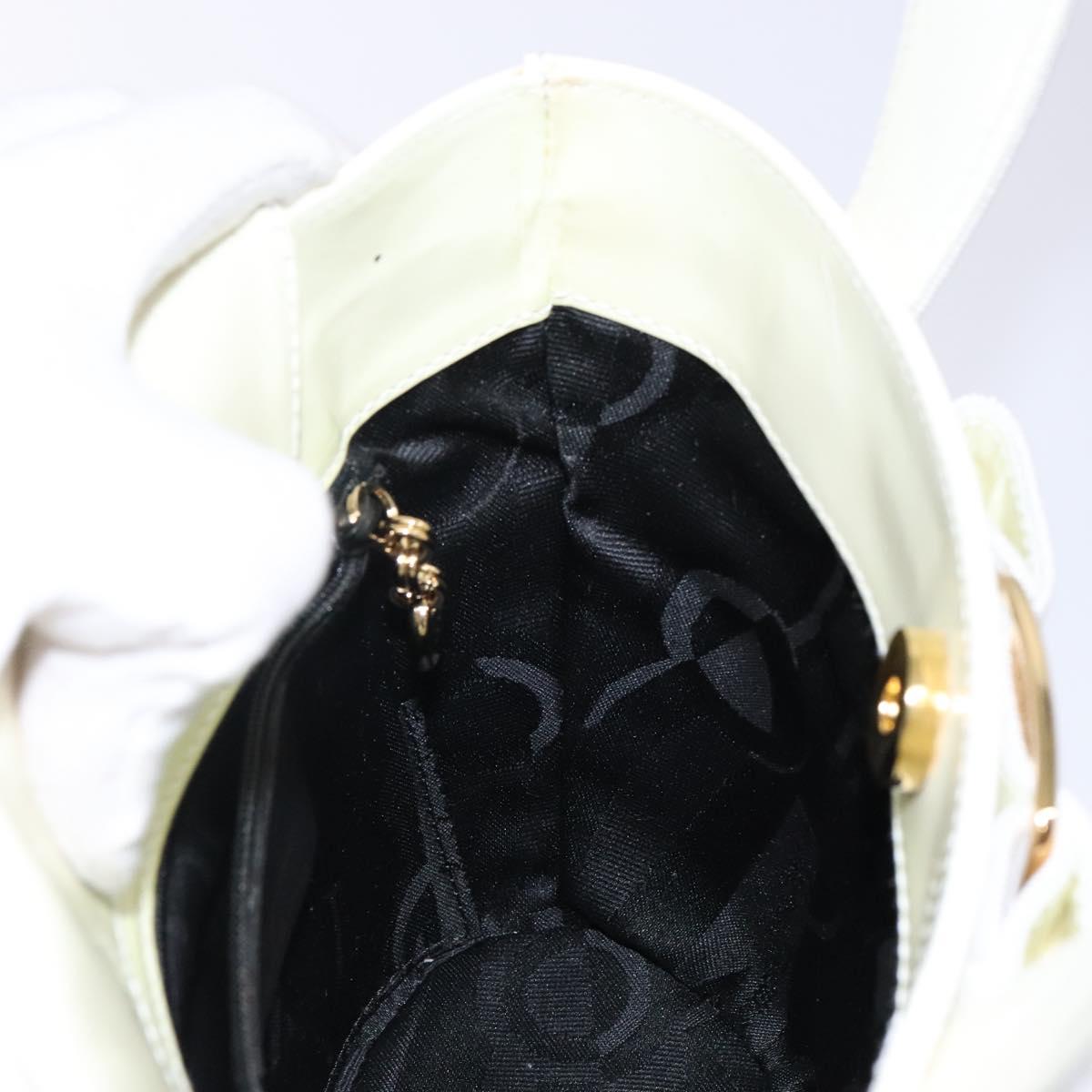 Salvatore Ferragamo Vala Hand Bag Enamel White Gold Auth bs29118