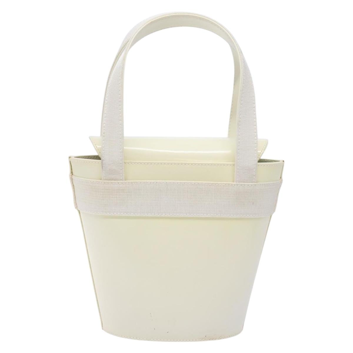 Salvatore Ferragamo Vala Hand Bag Enamel White Gold Auth bs29118
