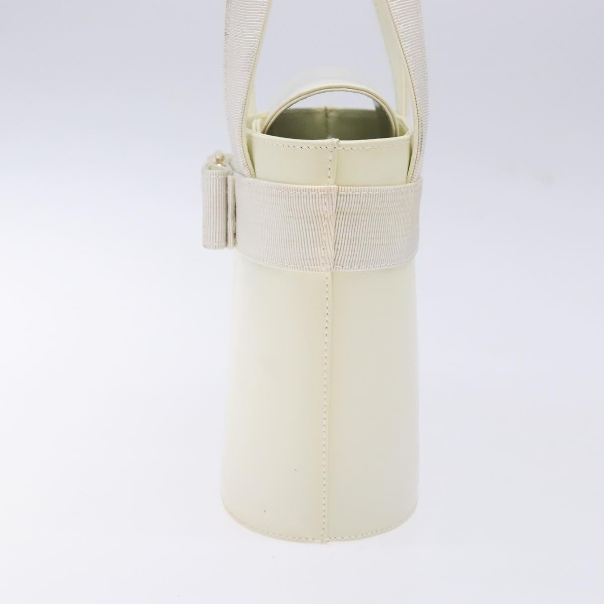 Salvatore Ferragamo Vala Hand Bag Enamel White Gold Auth bs29118