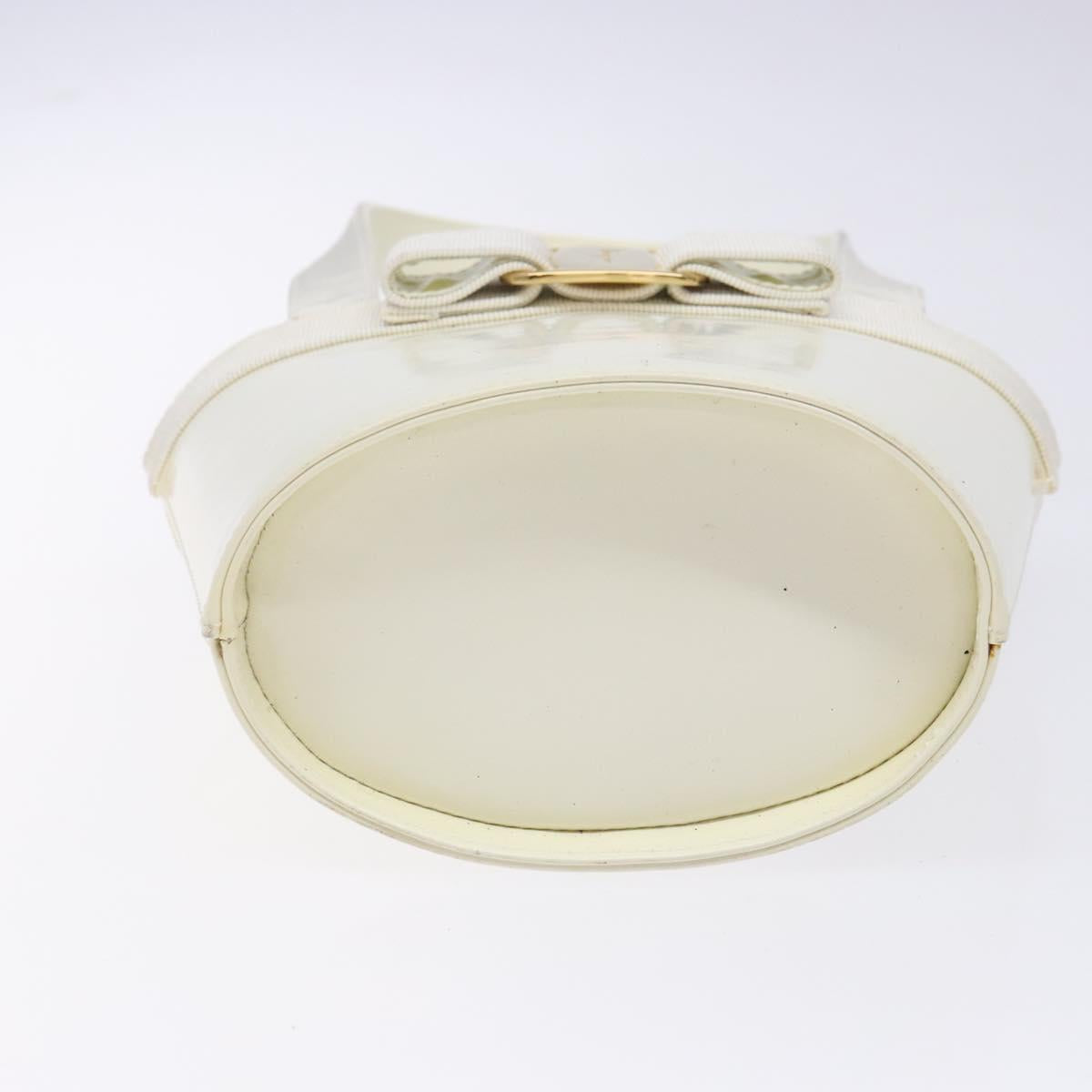 Salvatore Ferragamo Vala Hand Bag Enamel White Gold Auth bs29118