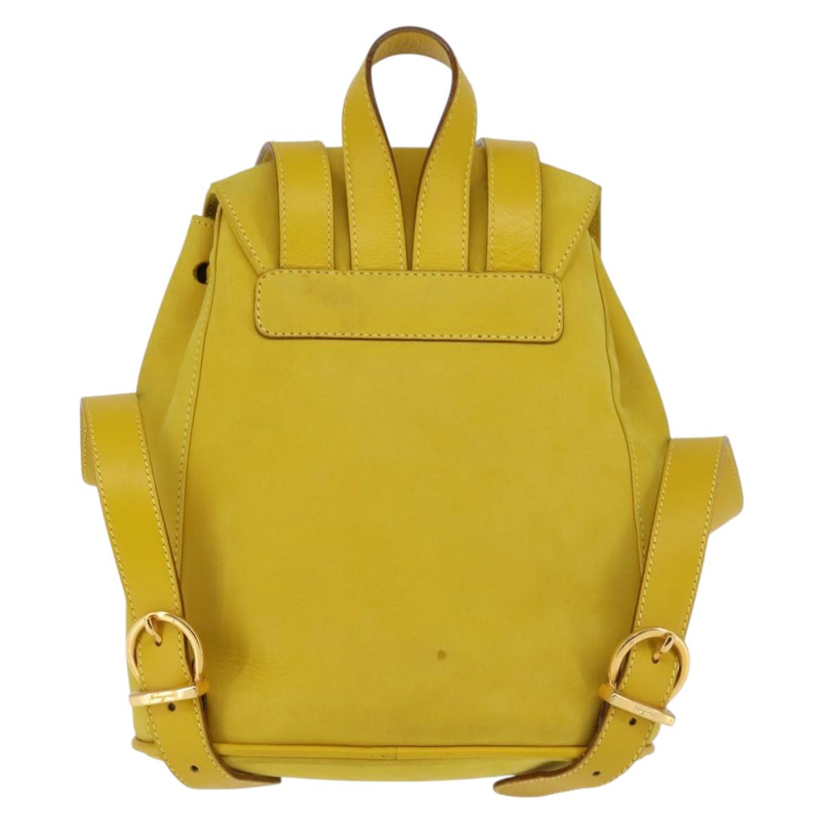 Salvatore Ferragamo Gancini Backpack Suede Yellow Gold Auth bs29119