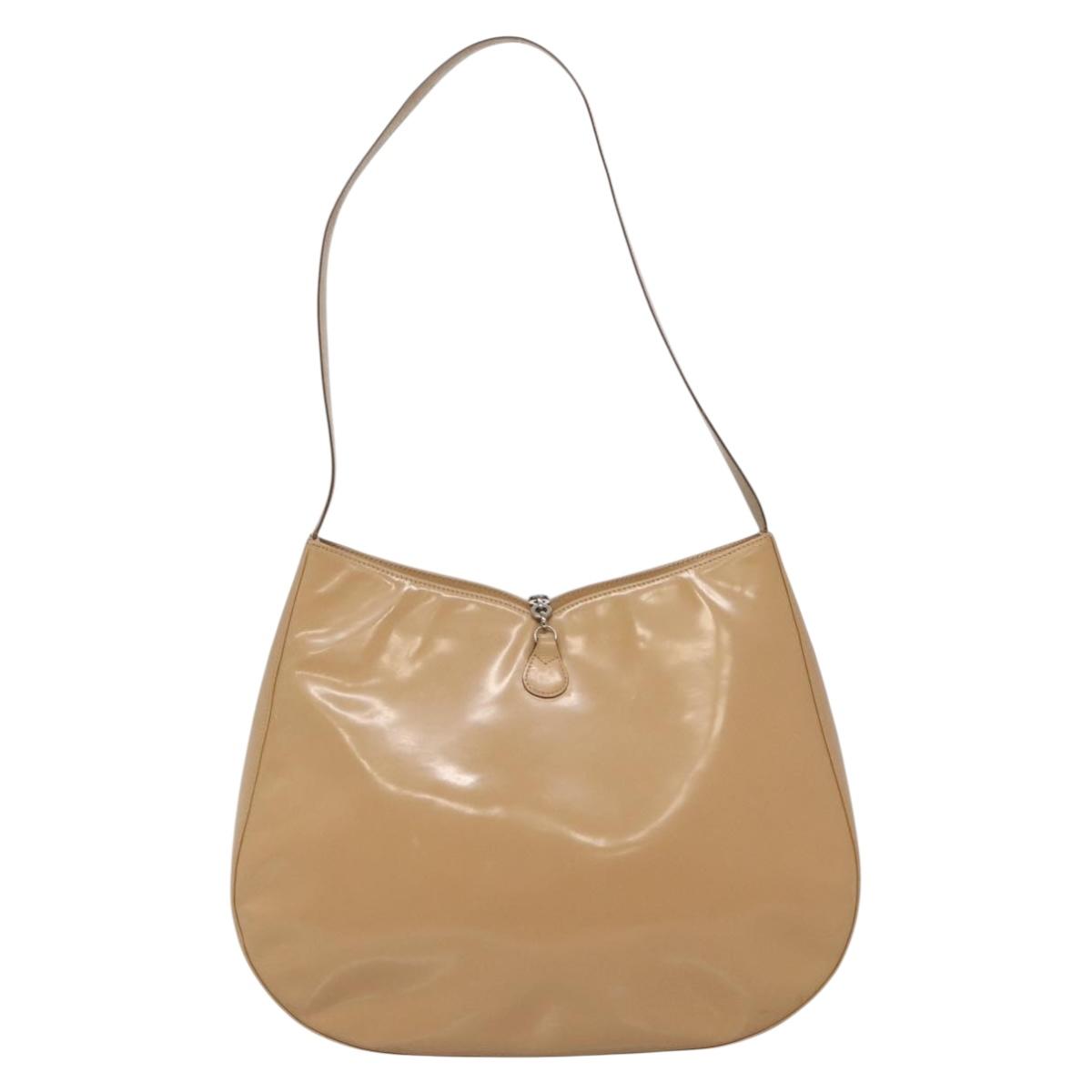 Salvatore Ferragamo Shoulder Bag Enamel Beige Silver Auth bs29120