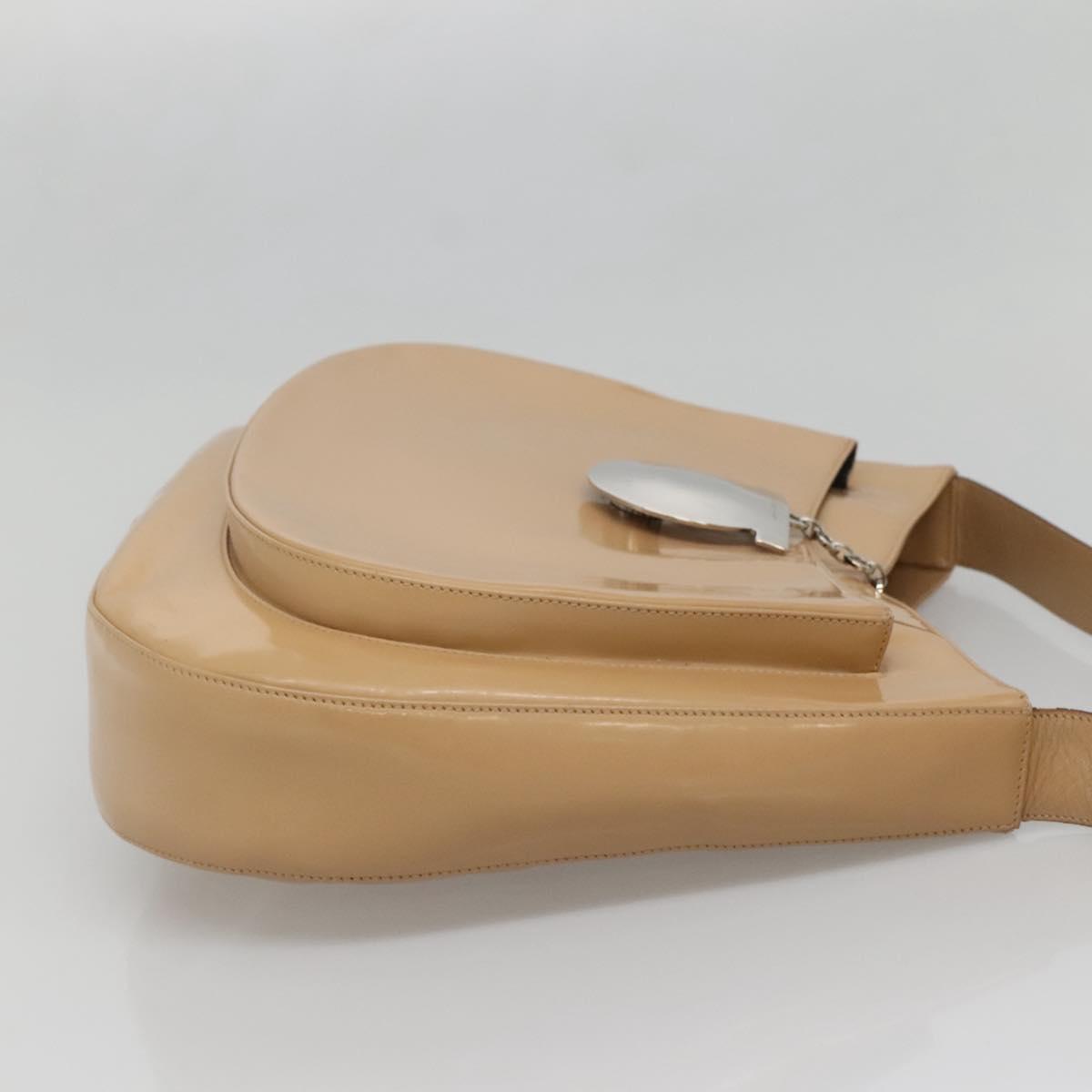Salvatore Ferragamo Shoulder Bag Enamel Beige Silver Auth bs29120