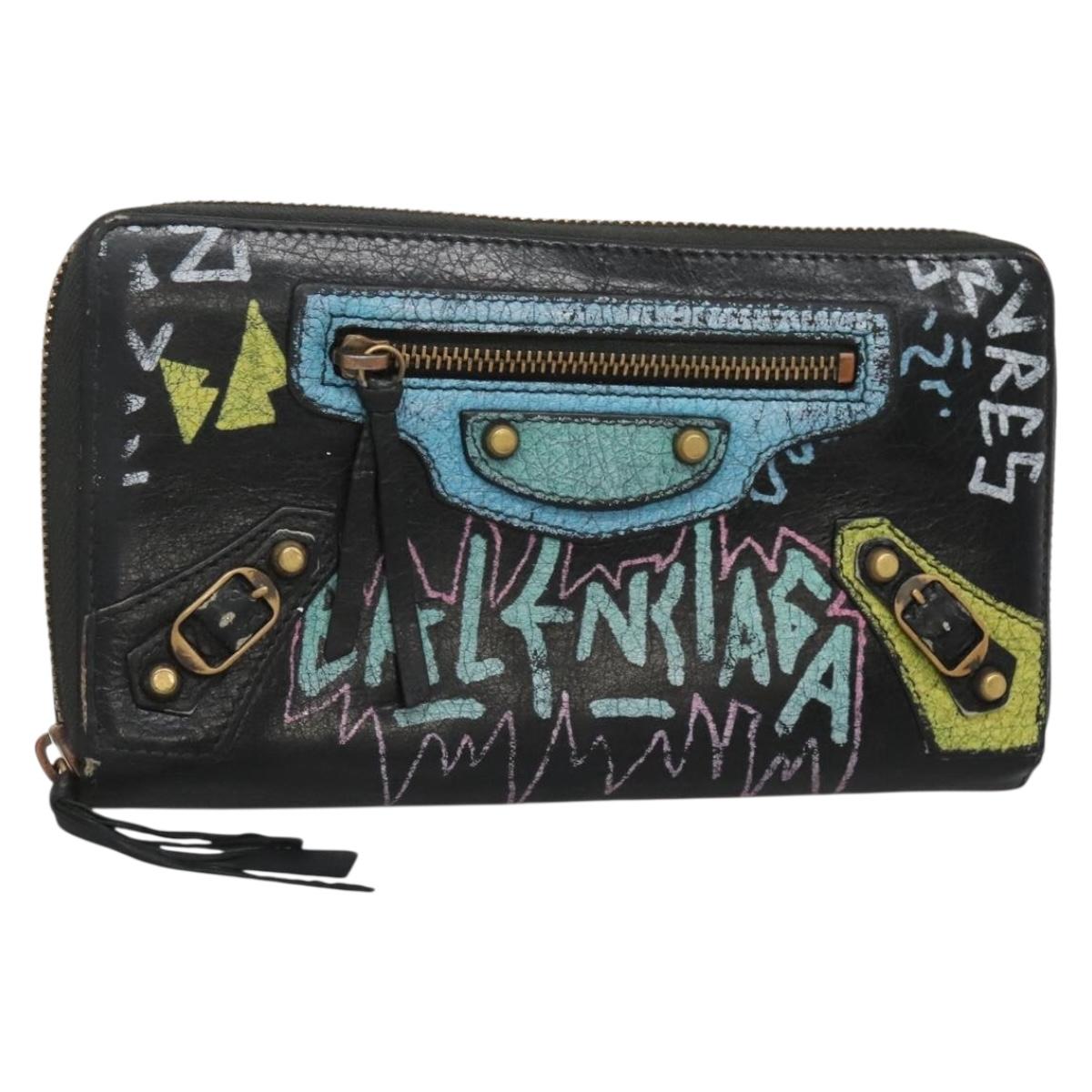 BALENCIAGA Wallet Leather Black Gold 253036 Auth bs29147