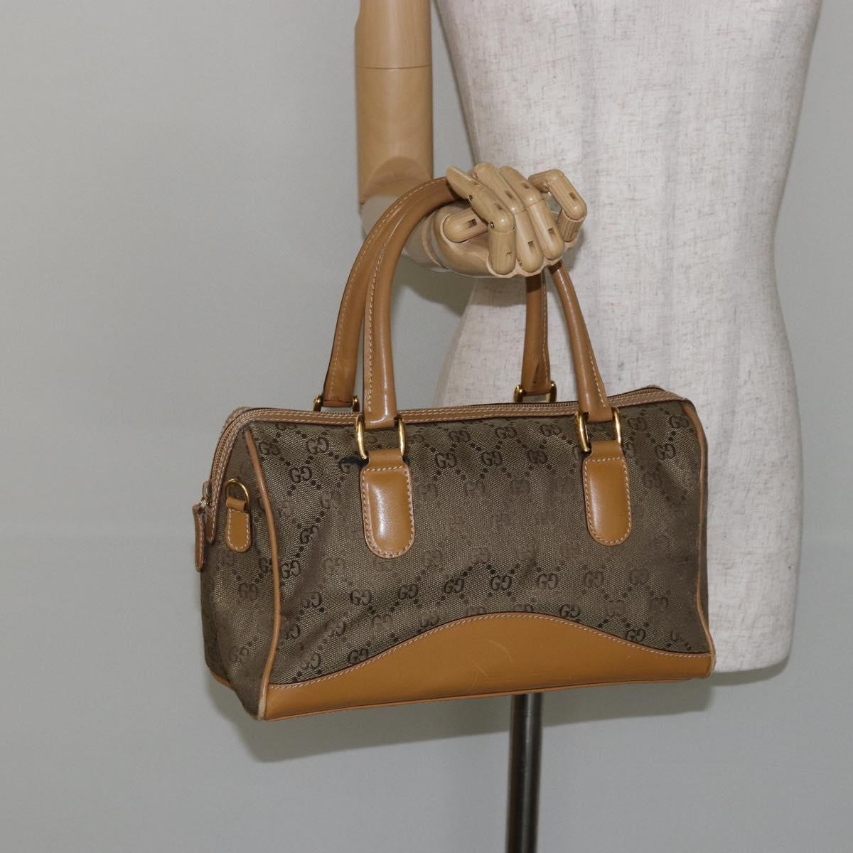 GUCCI GG Canvas Boston Bag Beige Gold Auth bs29152