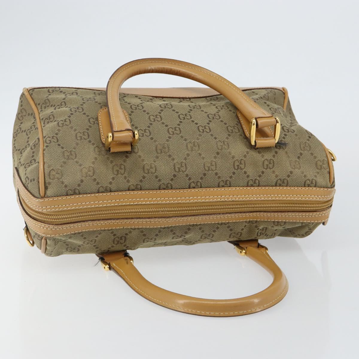 GUCCI GG Canvas Boston Bag Beige Gold Auth bs29152