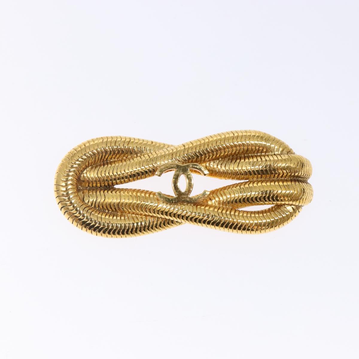 CHANEL Brooch metal Gold CC Auth bs29186