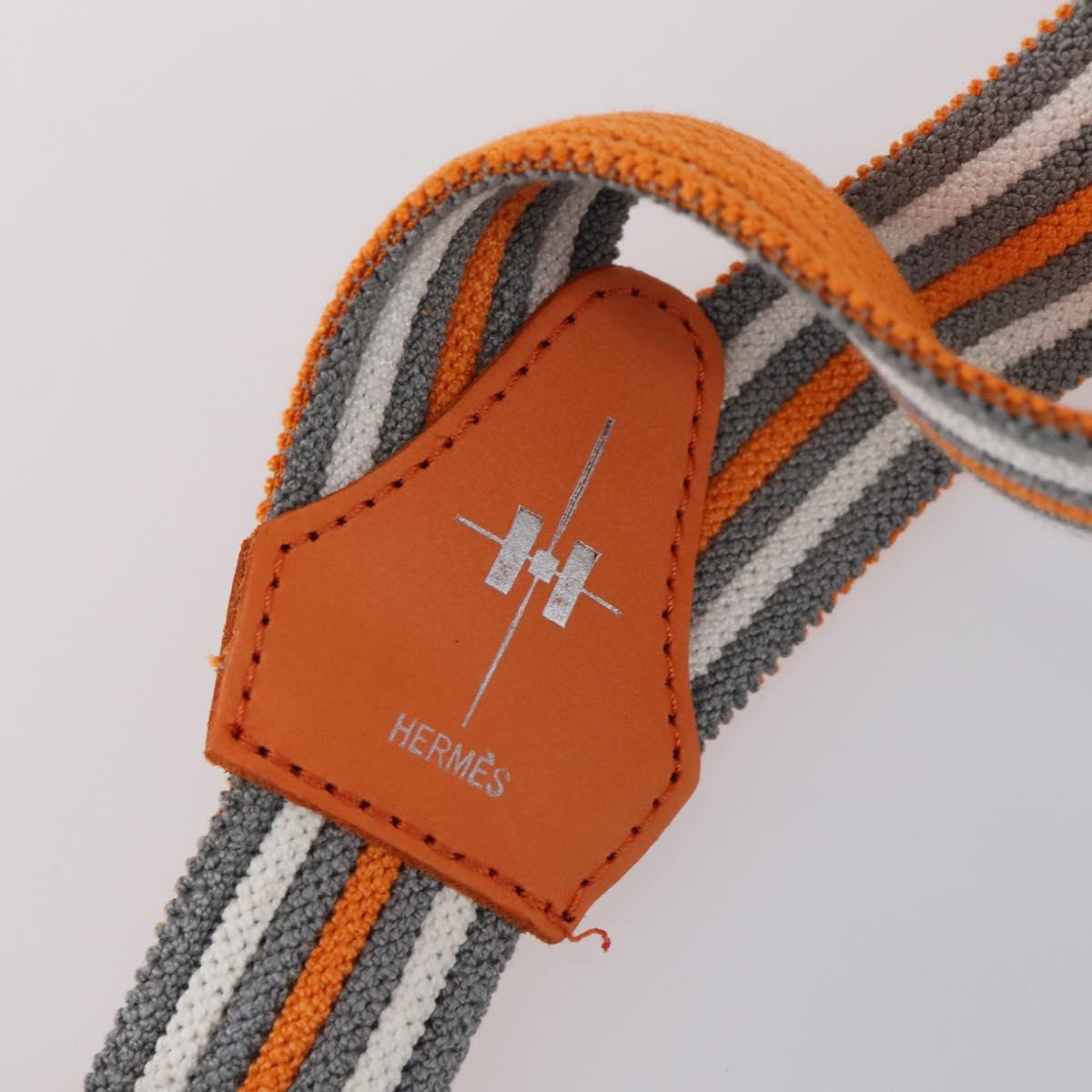 HERMES Suspenders Belt Canvas Leather 2Set Orange Auth bs29192