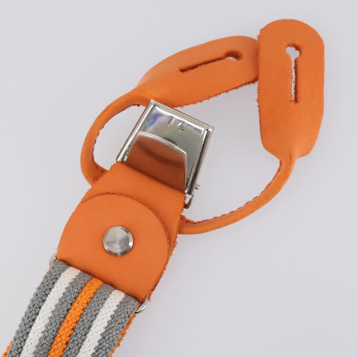 HERMES Suspenders Belt Canvas Leather 2Set Orange Auth bs29192