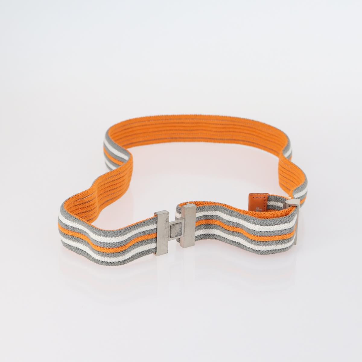 HERMES Suspenders Belt Canvas Leather 2Set Orange Auth bs29192