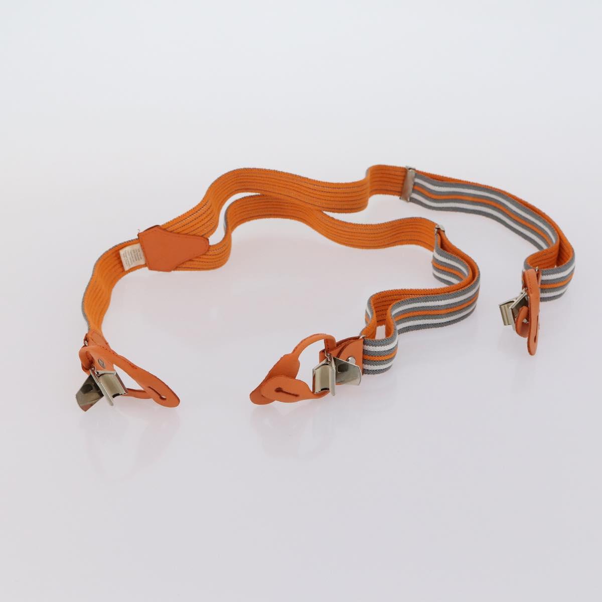HERMES Suspenders Belt Canvas Leather 2Set Orange Auth bs29192