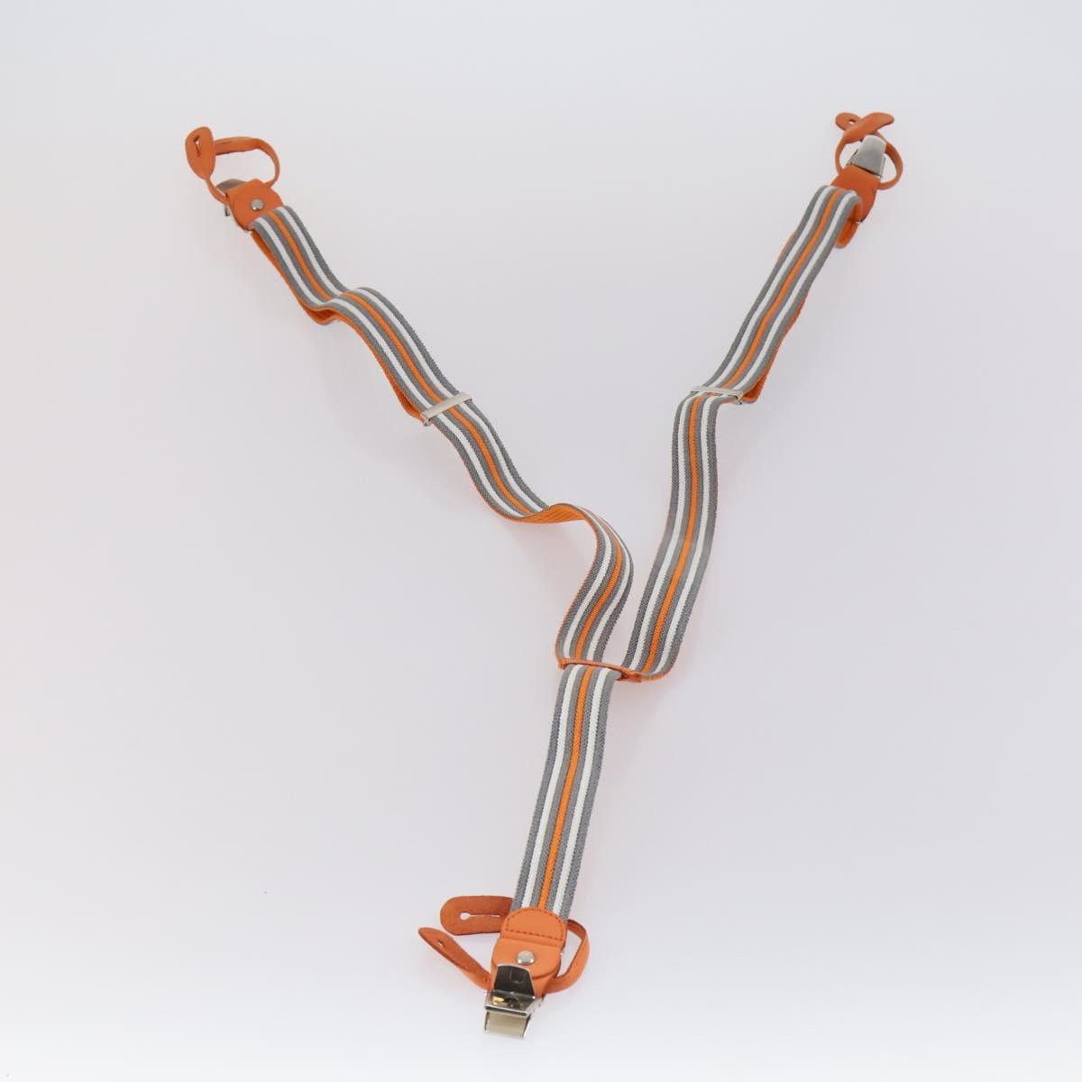 HERMES Suspenders Belt Canvas Leather 2Set Orange Auth bs29192