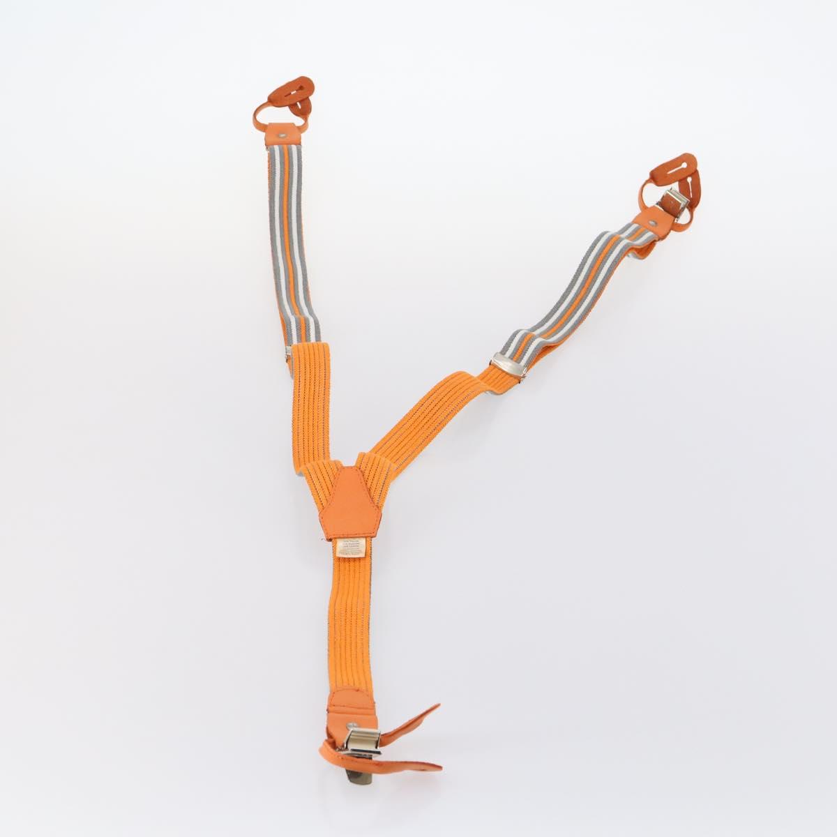 HERMES Suspenders Belt Canvas Leather 2Set Orange Auth bs29192