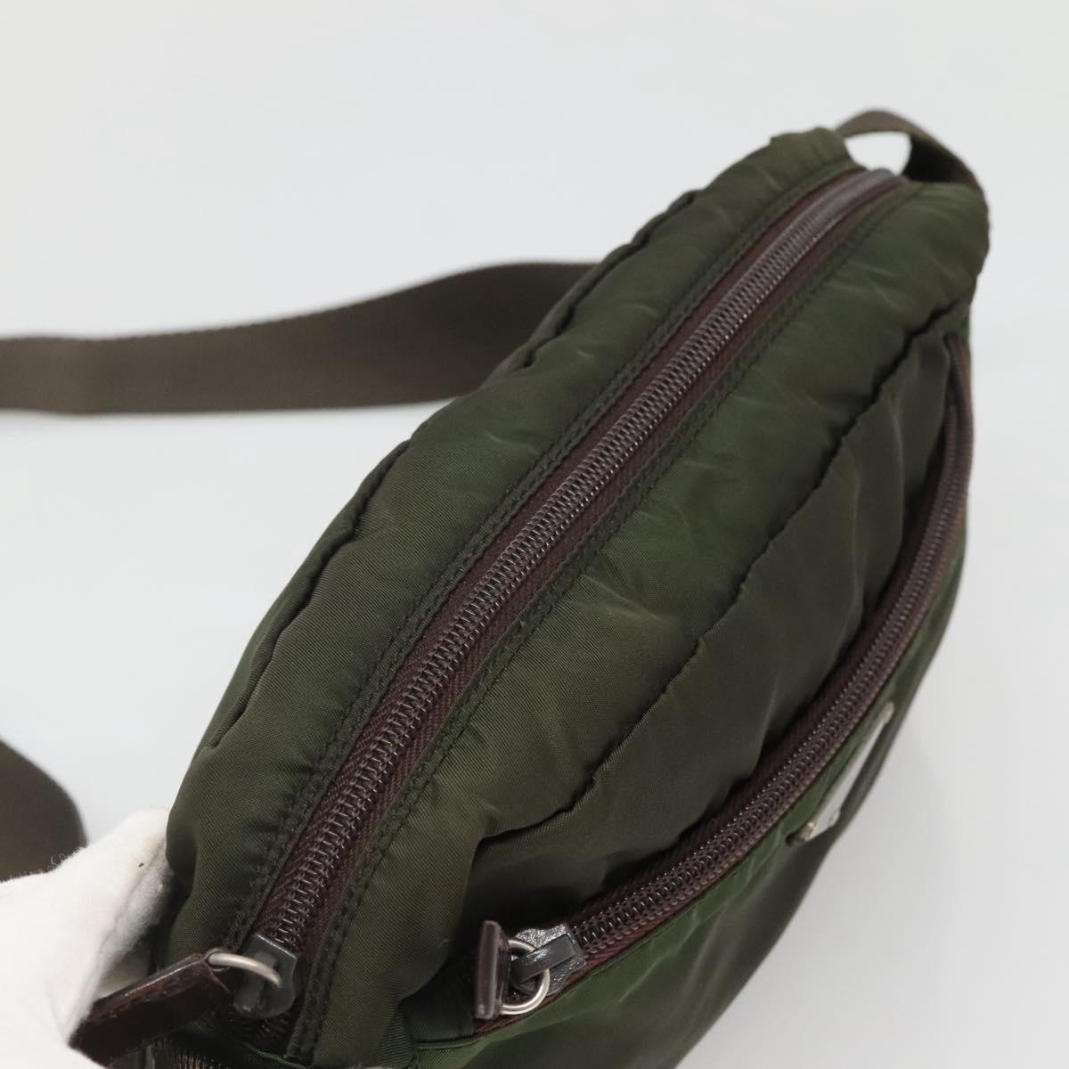 PRADA Shoulder Bag Nylon Khaki Silver Auth bs29203