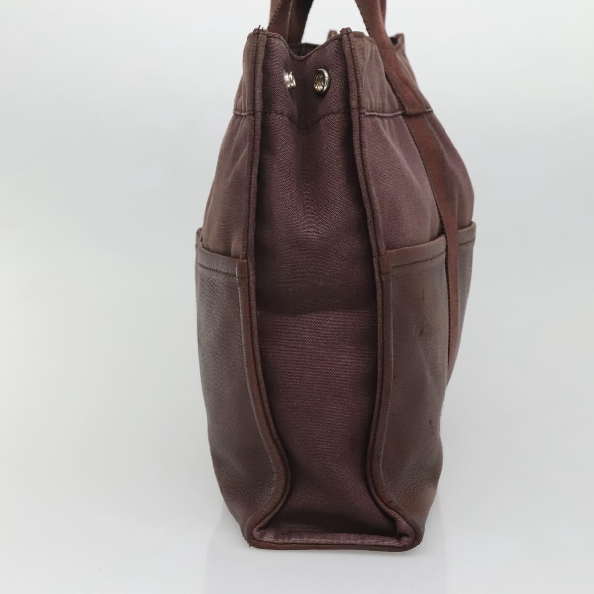 HERMES Fourre Tout MM Hand Bag Canvas Leather Brown Silver Auth bs29205