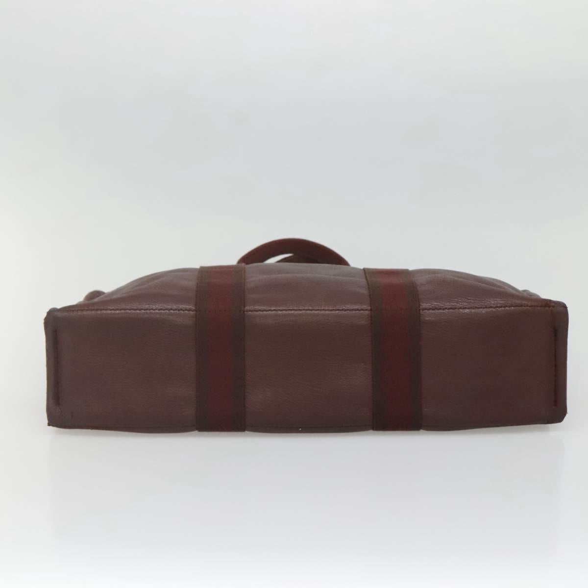 HERMES Fourre Tout MM Hand Bag Canvas Leather Brown Silver Auth bs29205