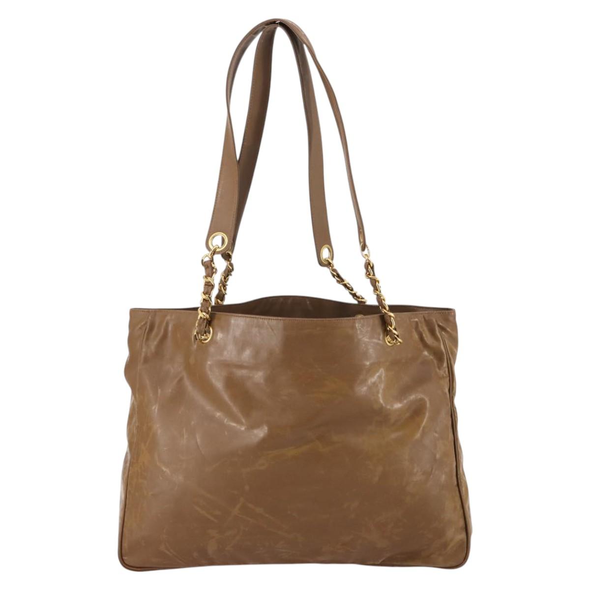 CHANEL Tote Bag Enamel Brown Gold CC Auth bs29208