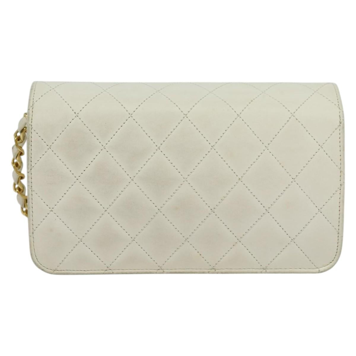 CHANEL Matelasse Chain Shoulder Bag Leather White Gold CC Auth bs29210