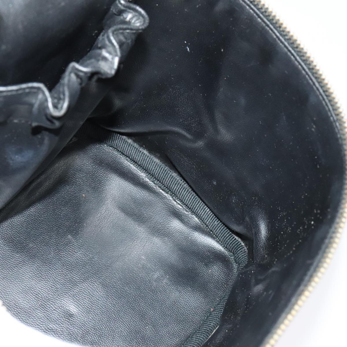 CHANEL Vanity Pouch Leather Black Gold CC Auth bs29211