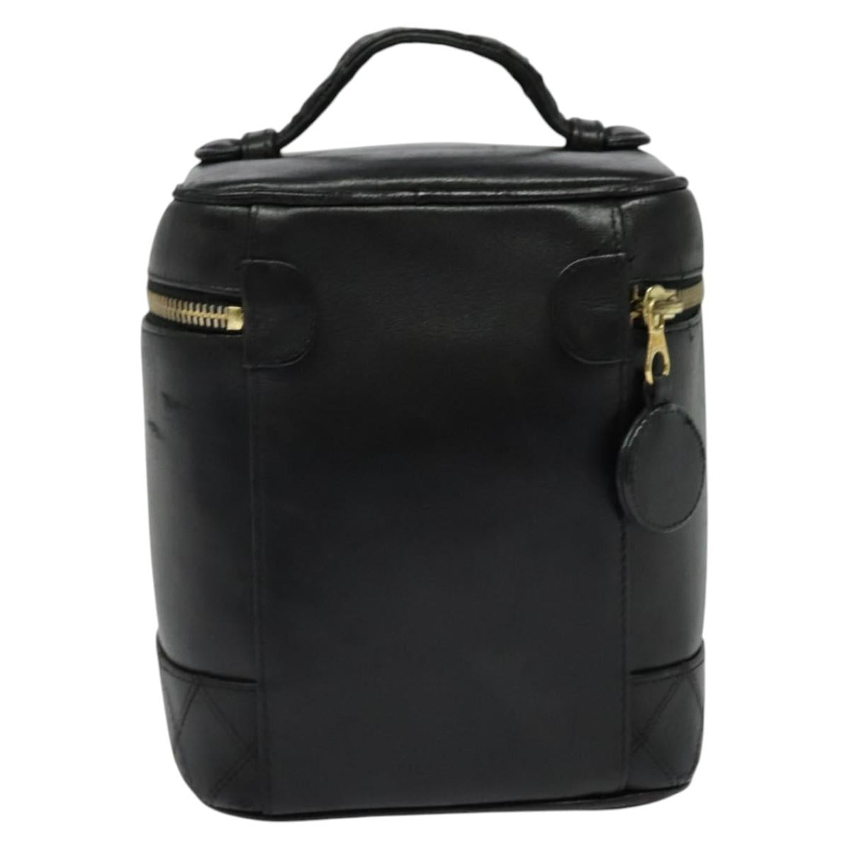 CHANEL Vanity Pouch Leather Black Gold CC Auth bs29211