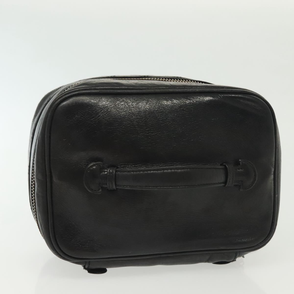 CHANEL Vanity Pouch Leather Black Gold CC Auth bs29212