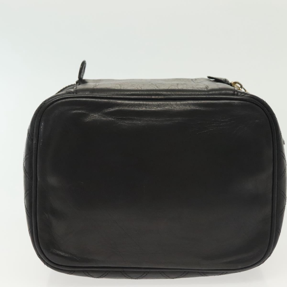 CHANEL Vanity Pouch Leather Black Gold CC Auth bs29212