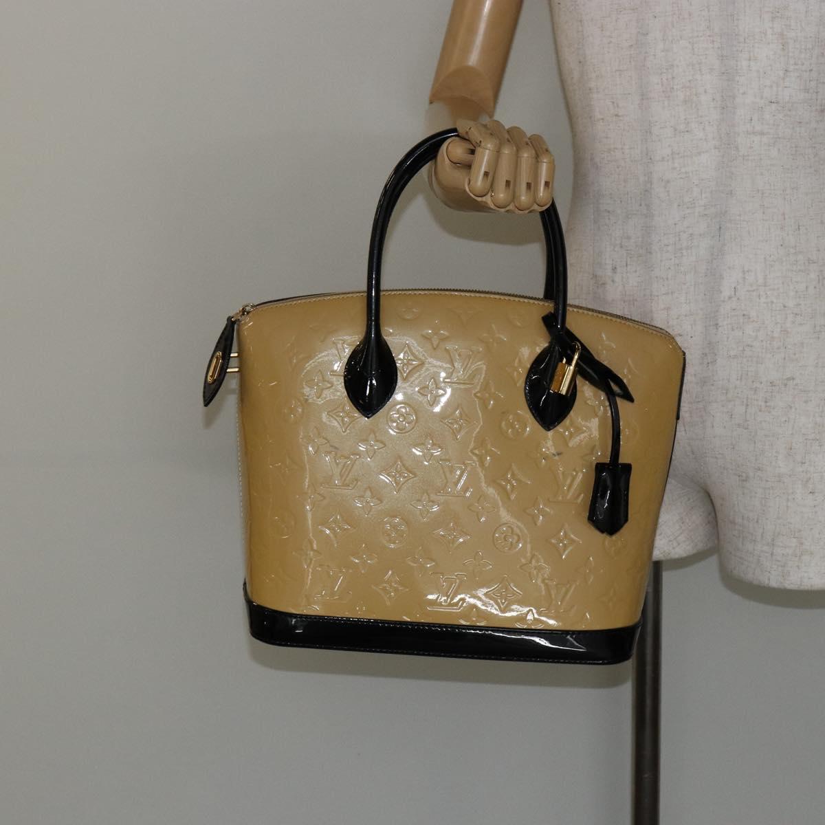 LOUIS VUITTON Monogram Vernis Lockit PM Tote Bag Beige Black M90251 Auth bs29224