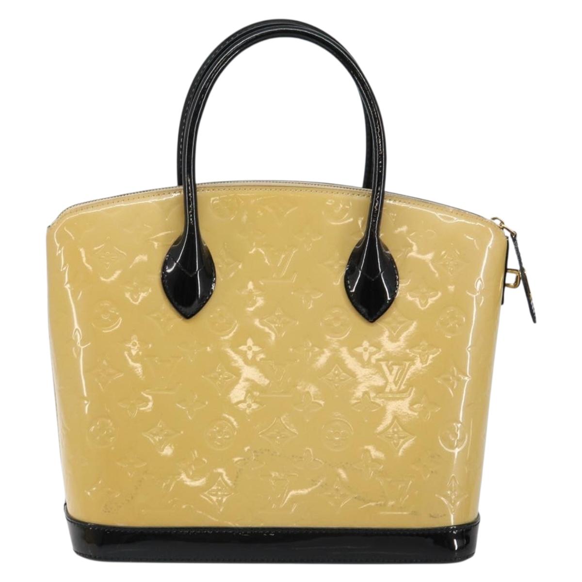 LOUIS VUITTON Monogram Vernis Lockit PM Tote Bag Beige Black M90251 Auth bs29224