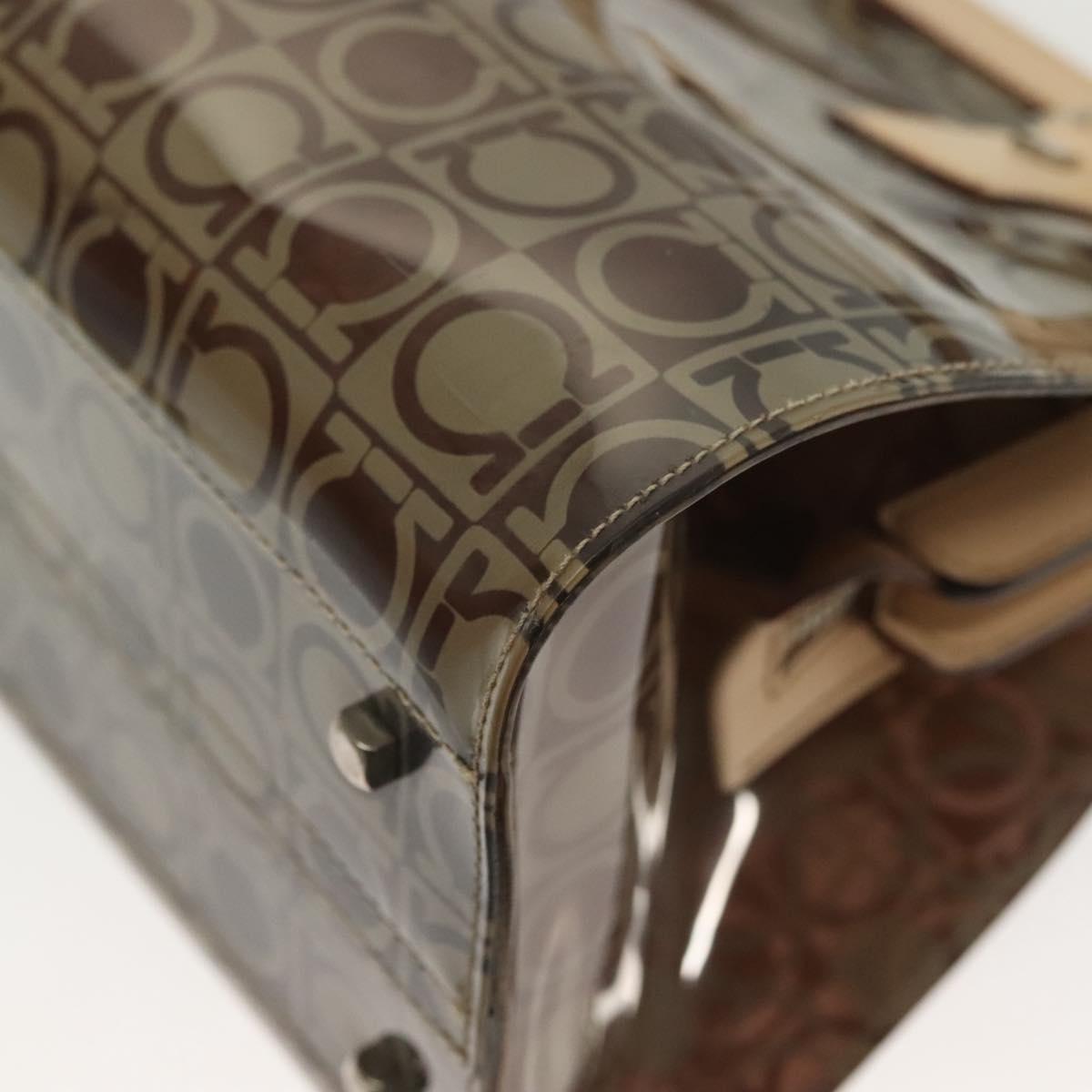 Salvatore Ferragamo Tote Bag Vinyl Leather Brown Beige Silver Auth bs29248