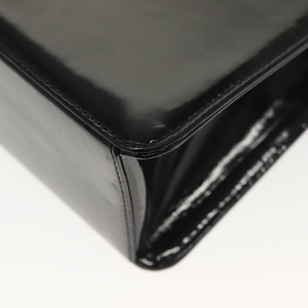 CHANEL Chain Hand Bag Enamel Black Silver CC Auth bs29249