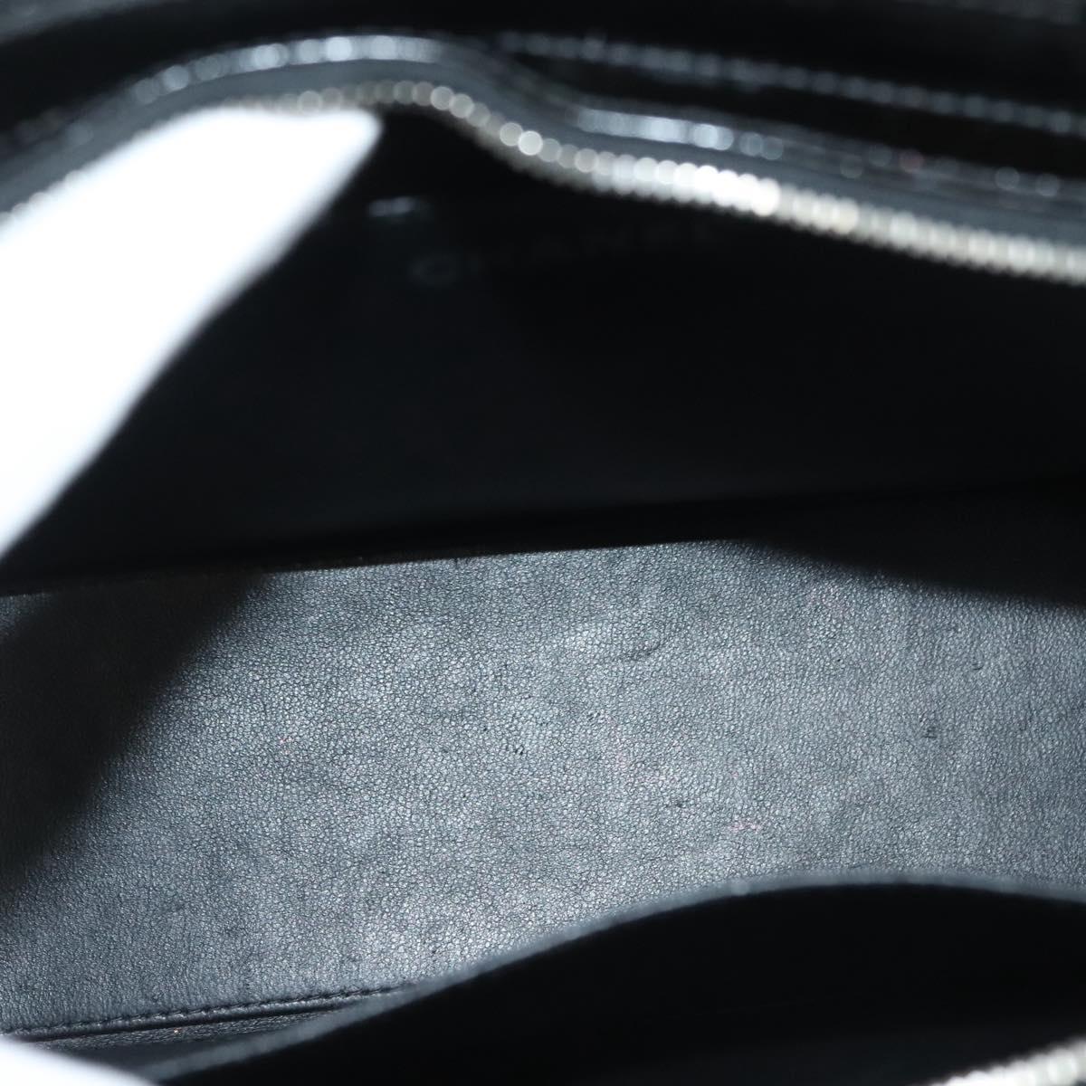 CHANEL Chain Hand Bag Enamel Black Silver CC Auth bs29249