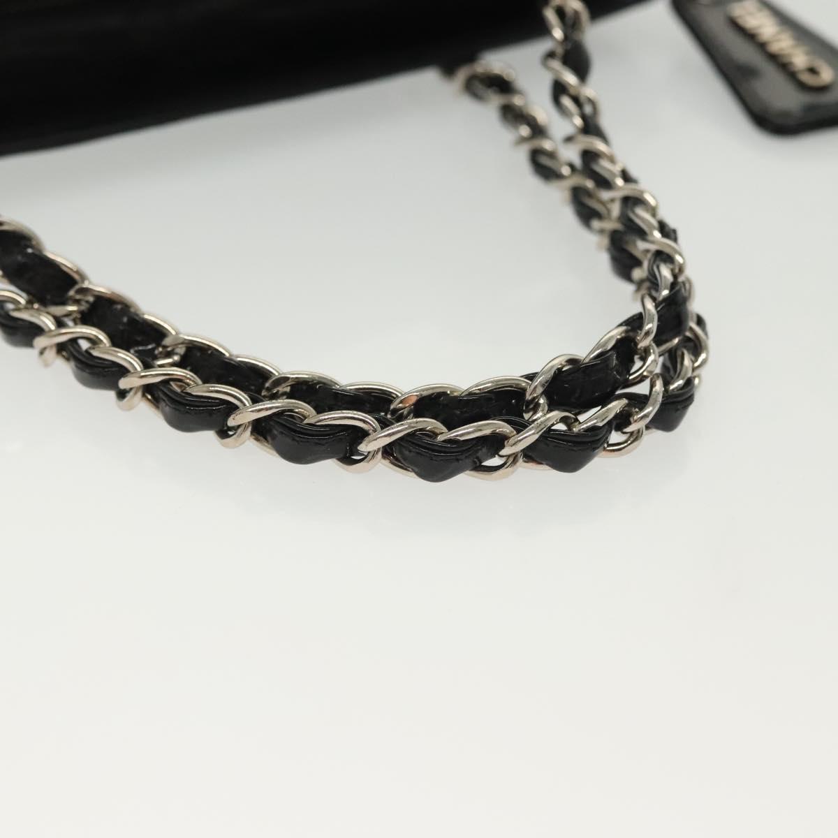 CHANEL Chain Hand Bag Enamel Black Silver CC Auth bs29249