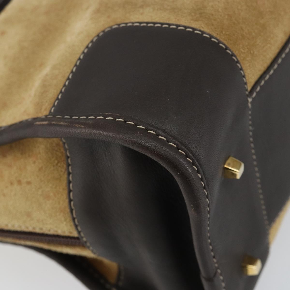 LOEWE Anagram Amazonas 23 Hand Bag Suede Leather Beige Gold Auth bs29255