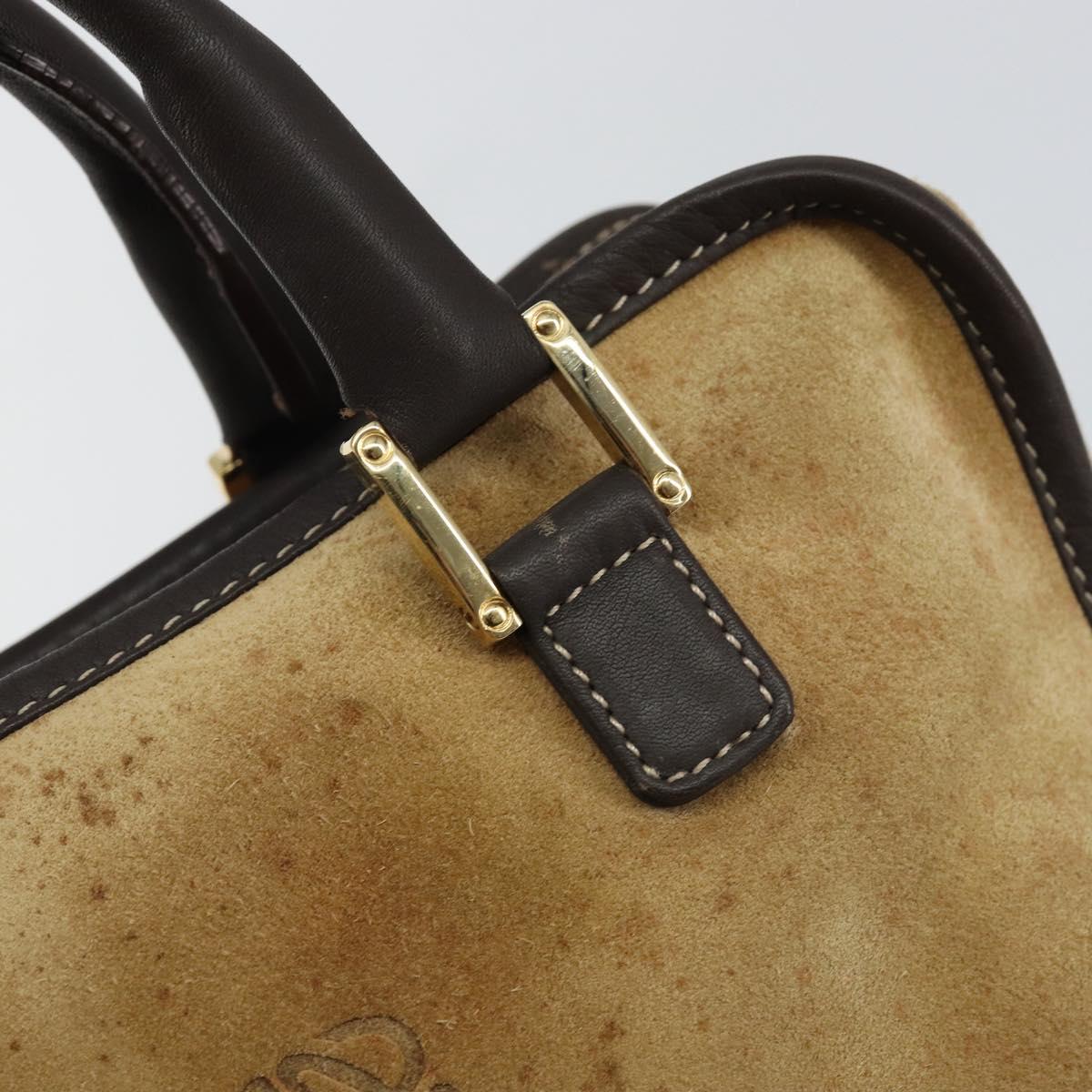 LOEWE Anagram Amazonas 23 Hand Bag Suede Leather Beige Gold Auth bs29255